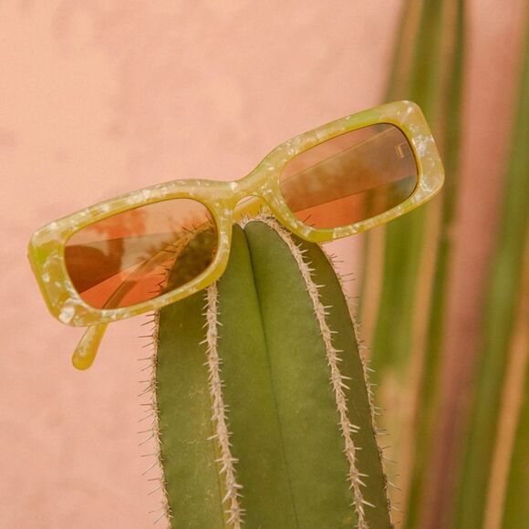 Y2K 90s Marbleized Green Rectangle Sunglasses 50% Recycled Plastic - Picture 1 of 6